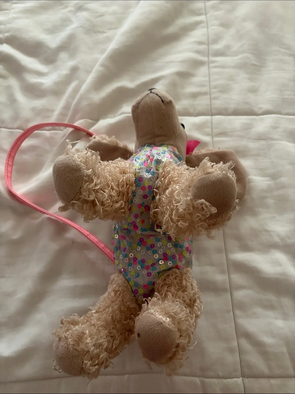 Poochie & Co Sequin Puppy Crossbody Bag with Pink Strap